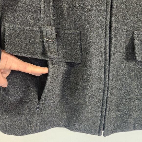 Fleet Street Wool Coat Women's SZ M Black Full Zip Hooded Pockets EUC - Picture 6 of 16